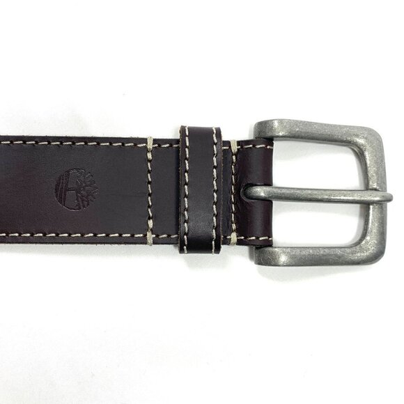 Timberland Men's Leather Belt Brown Topstitching Silver Hardware Size 32 - Picture 6 of 8